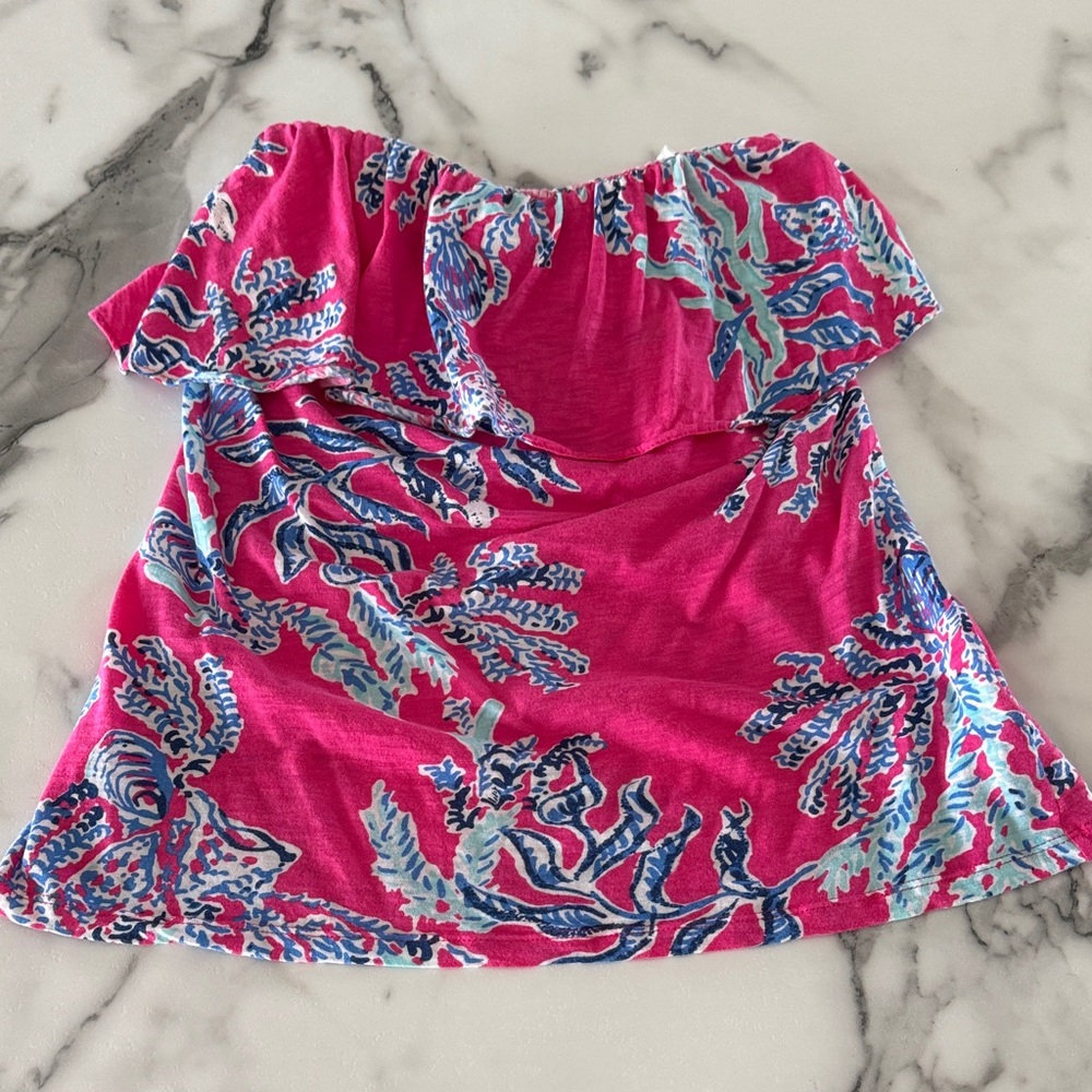 Lilly Pulitzer Pink Strapless Ruffle Tube Top Size Small